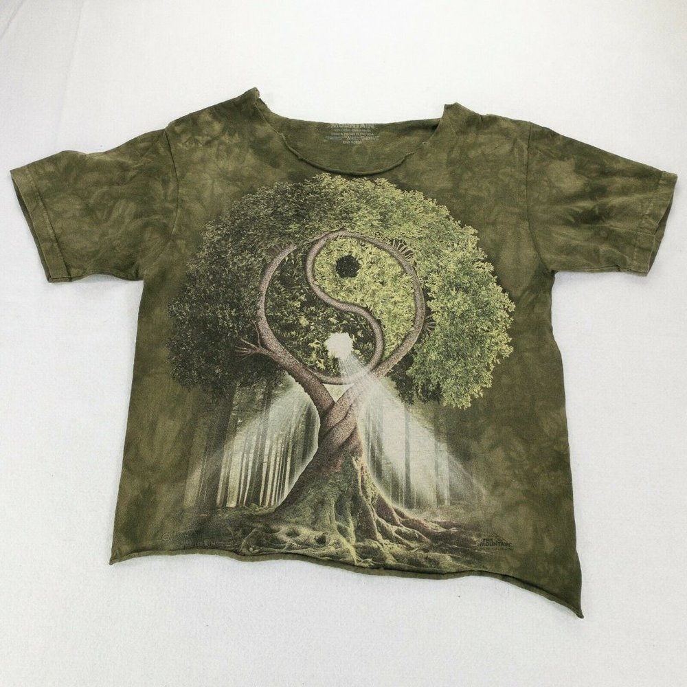 The Mountain Yin Yang Tree Green T-Shirt Medium Tie Dye Nature Zen Forest #1034